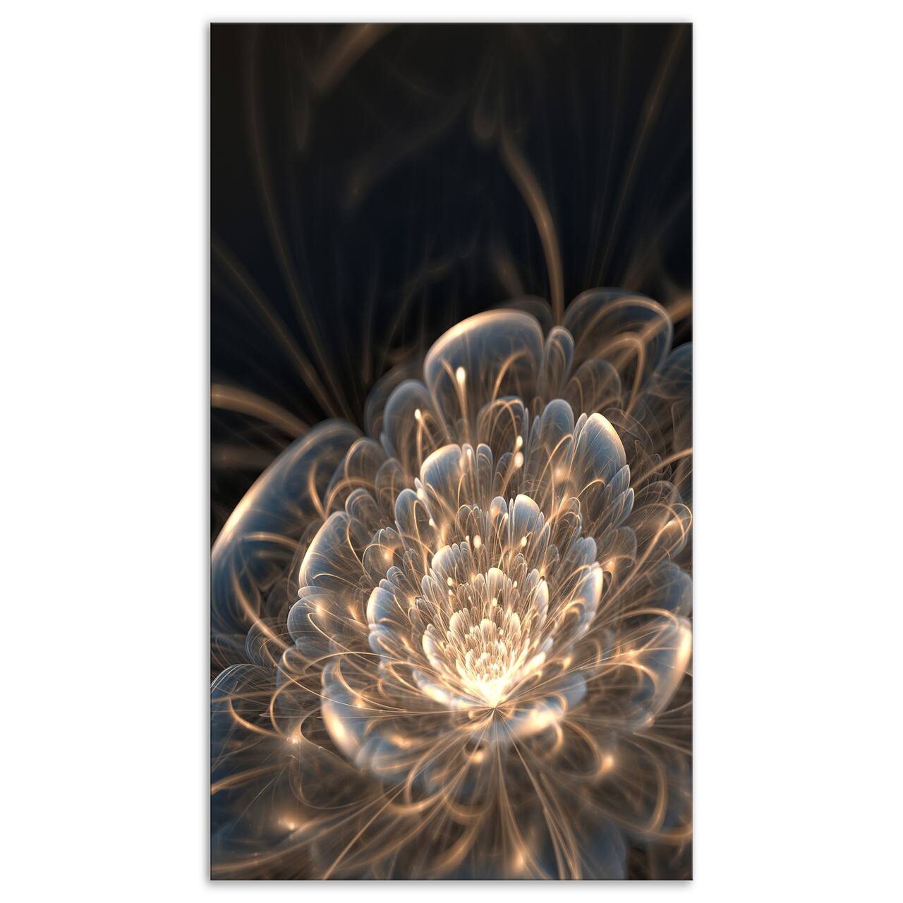 Designart - Fractal Flower with Golden Rays - Floral Art Canvas Print